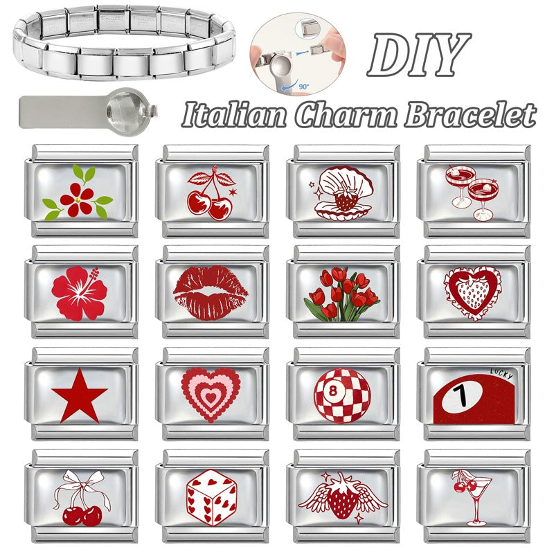 Wholesale 9mm Italian Charm Starter Bracelets DIY square Single Section Creative Stainless Steel Composable Bracelet