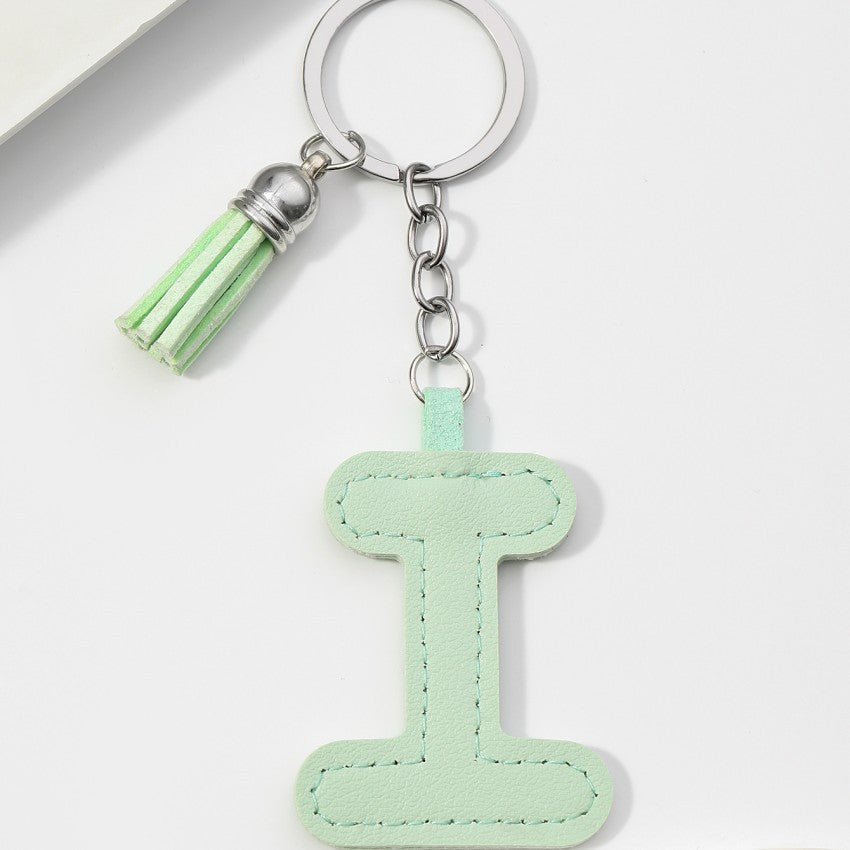 Wholesale PU leather 26 English letters colorful cowhide tassel keychain