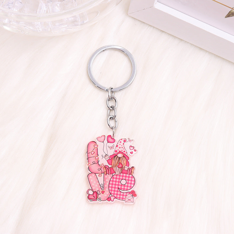 Wholesale Valentine's Day Heart Gnome Flamingo Rainbow Acrylic Keychain