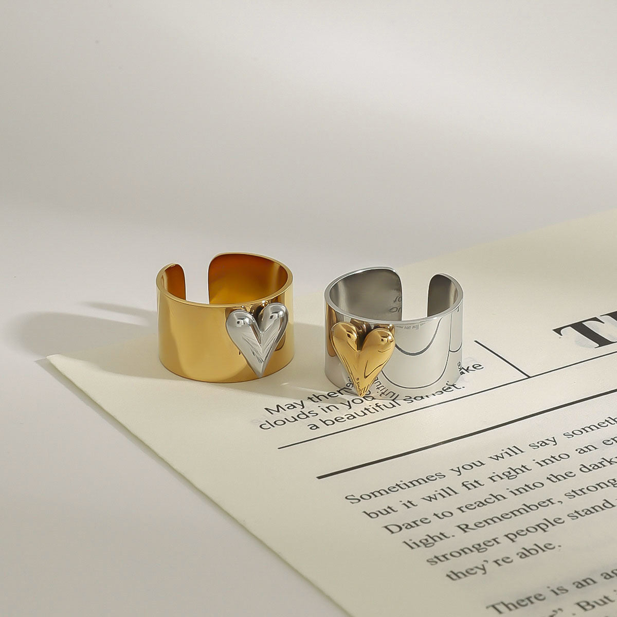 Wholesale  18k gold stainless steel gold and silver color matching opening ring