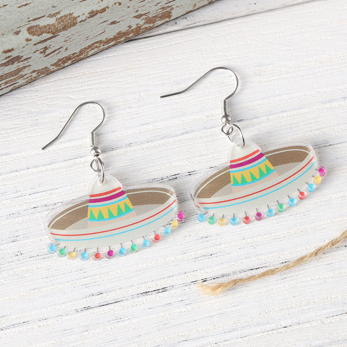Wholesale Mexican straw hat pendant earrings acrylic earrings