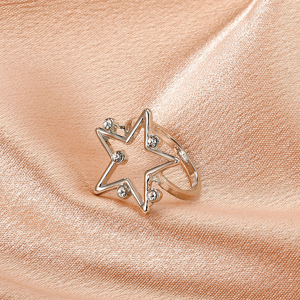 Wholesale  Micro-inlaid Zircon Five-pointed Star Food Finger Ring