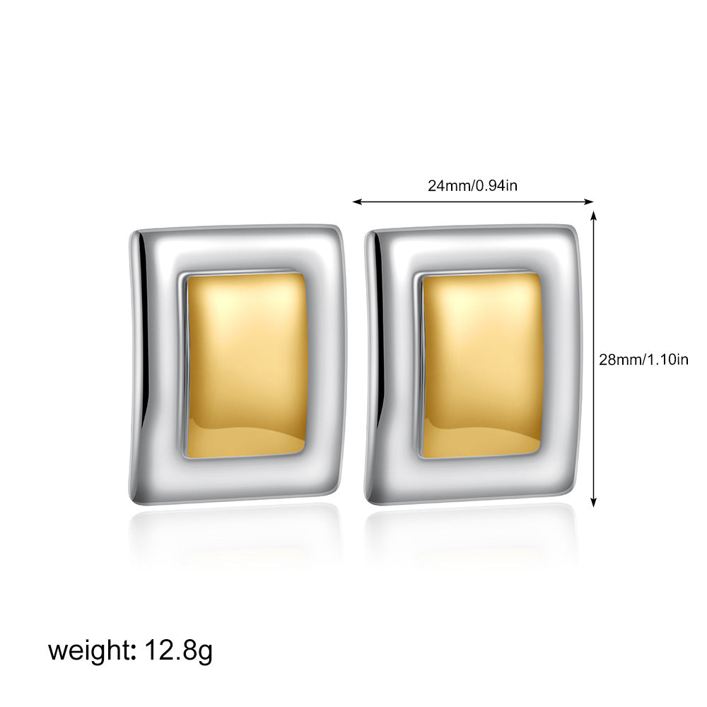 Wholesale 18K gold and silver two-color geometric rectangular exaggerated large earrings
