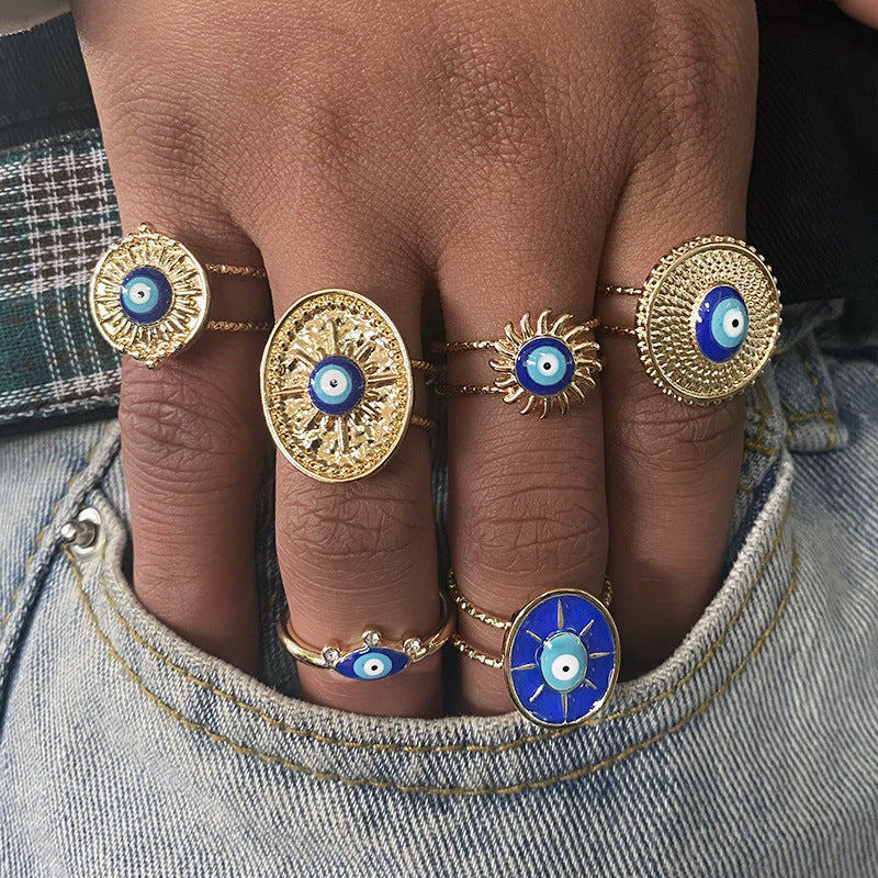 Wholesale Alloy Evil Eye Ring With Blue Eye Adjustable Open Design Women S Fashion Jewelry Accessory