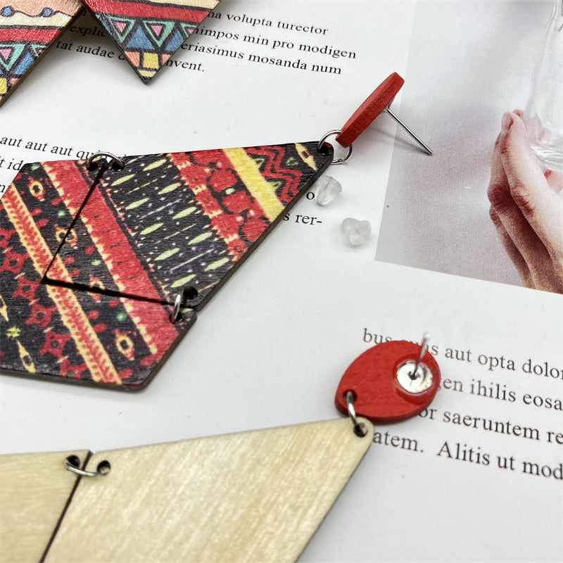 Wholesale Bohemian Ethnic Style Rhombus Wood Earrings ACC-ES-FX045