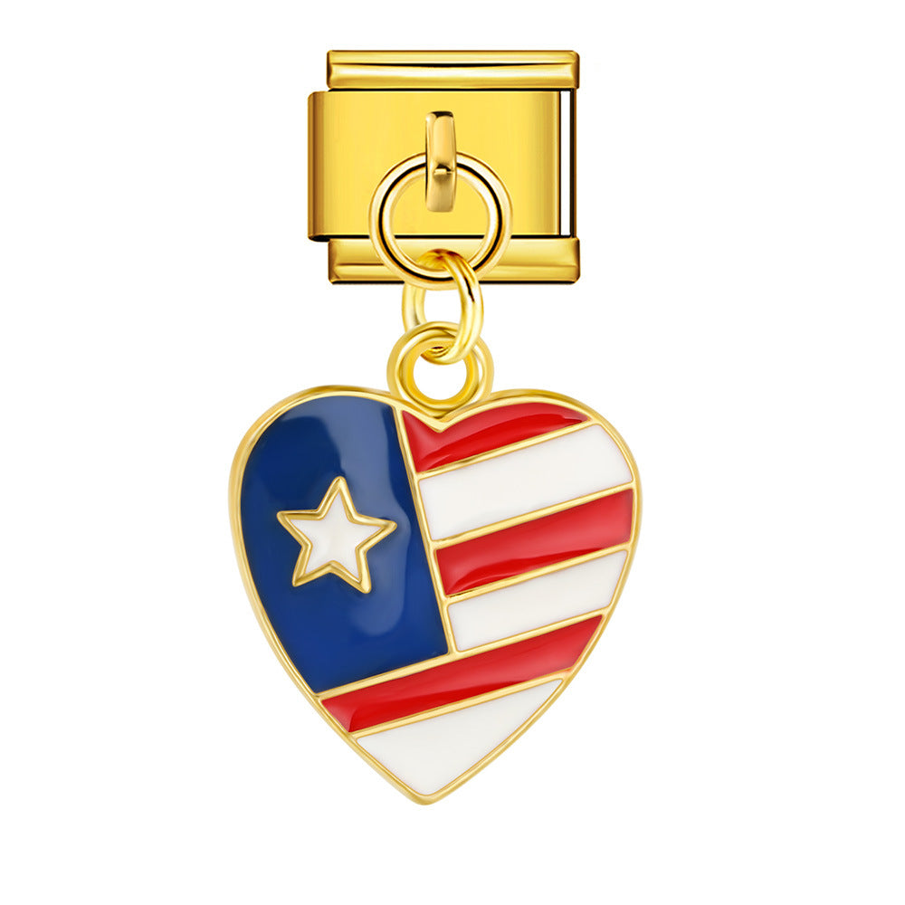 Wholesale  Italian Charm Bracelet 9mm DIY Independence Day Creative Stainless Steel Composable Bracelet