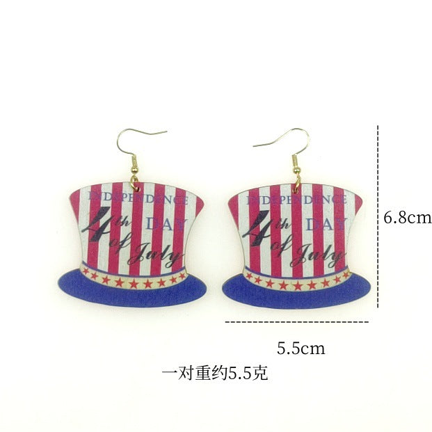 Wholesale American Independence Day Sunflower Heart Print Wood Earrings ACC-ES-Yinx004