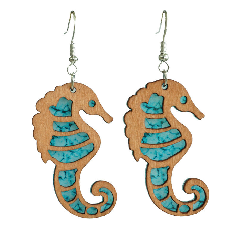 Wholesale 2 Pairs/pack Seahorse Cool Butterfly Turtle Wooden Earrings ACC-ES-HY089