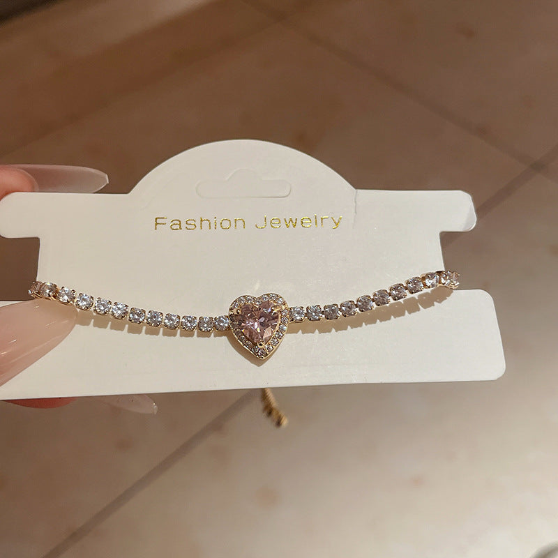 Wholesale Copper Heart-Shaped Zircon Bracelet