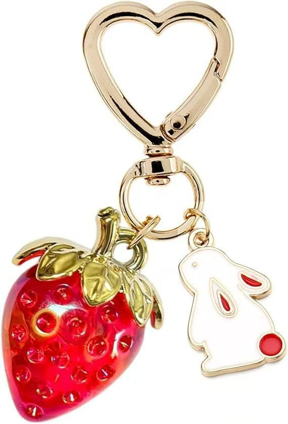 Wholesale Cute Strawberry Pearl Bow Bag Charm Keychain Plastic Resin Pendant Boutique Resale Car Key Accessory
