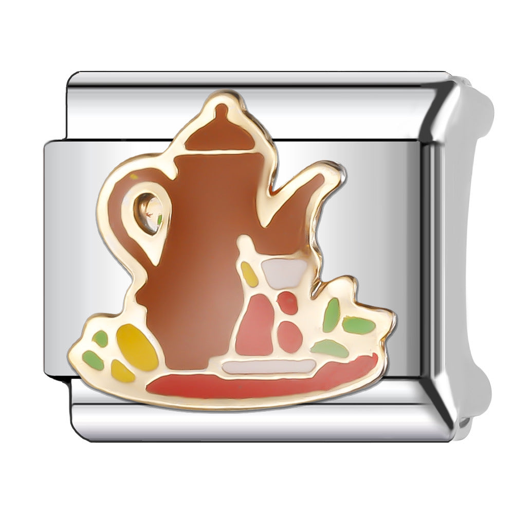 Wholesale Italian Charm Bracelet 9mm DIY Splicing Cartoon Cute Coffee Cup Stainless Steel Composable Bracelet