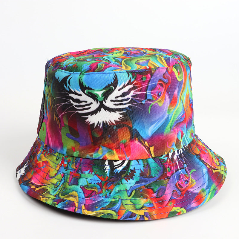 Wholesale Painted Print Bucket Hat Tiger Head Double Sided ACC-HT-LueLan012