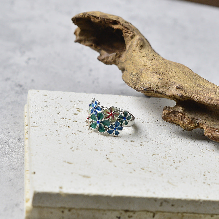 Wholesale  Retro Enamel Colorful Flower Opening Adjustable Ring