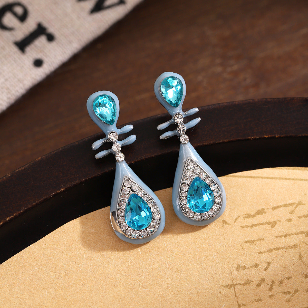 Wholesale Vintage Oil Drop Blue Lute Earrings ACC-ES-ZhuiWo010