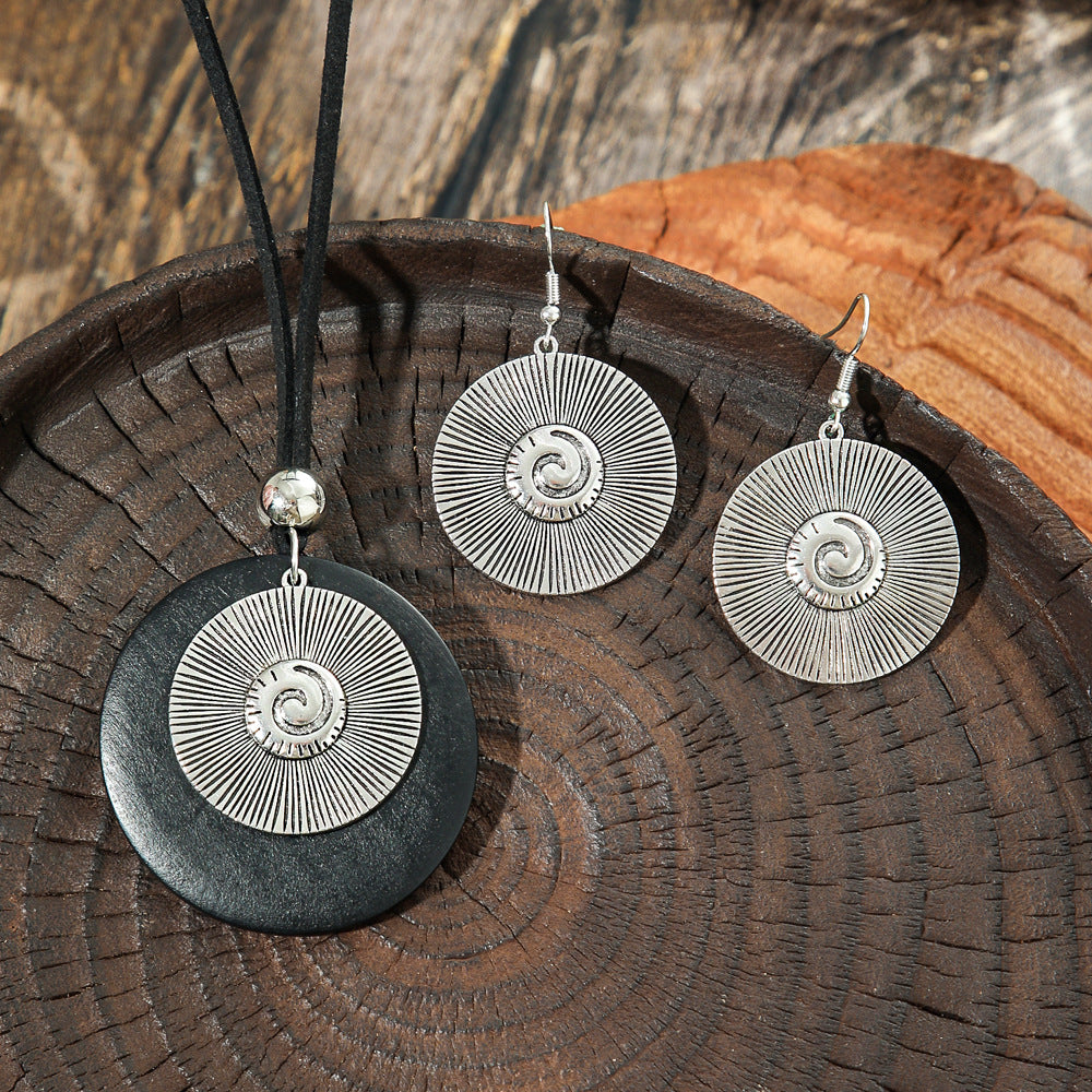 Wholesale Ethnic Style Geometric Earrings with Alloy and Black Wood Wool Chain Everyday Jewelry Accessory