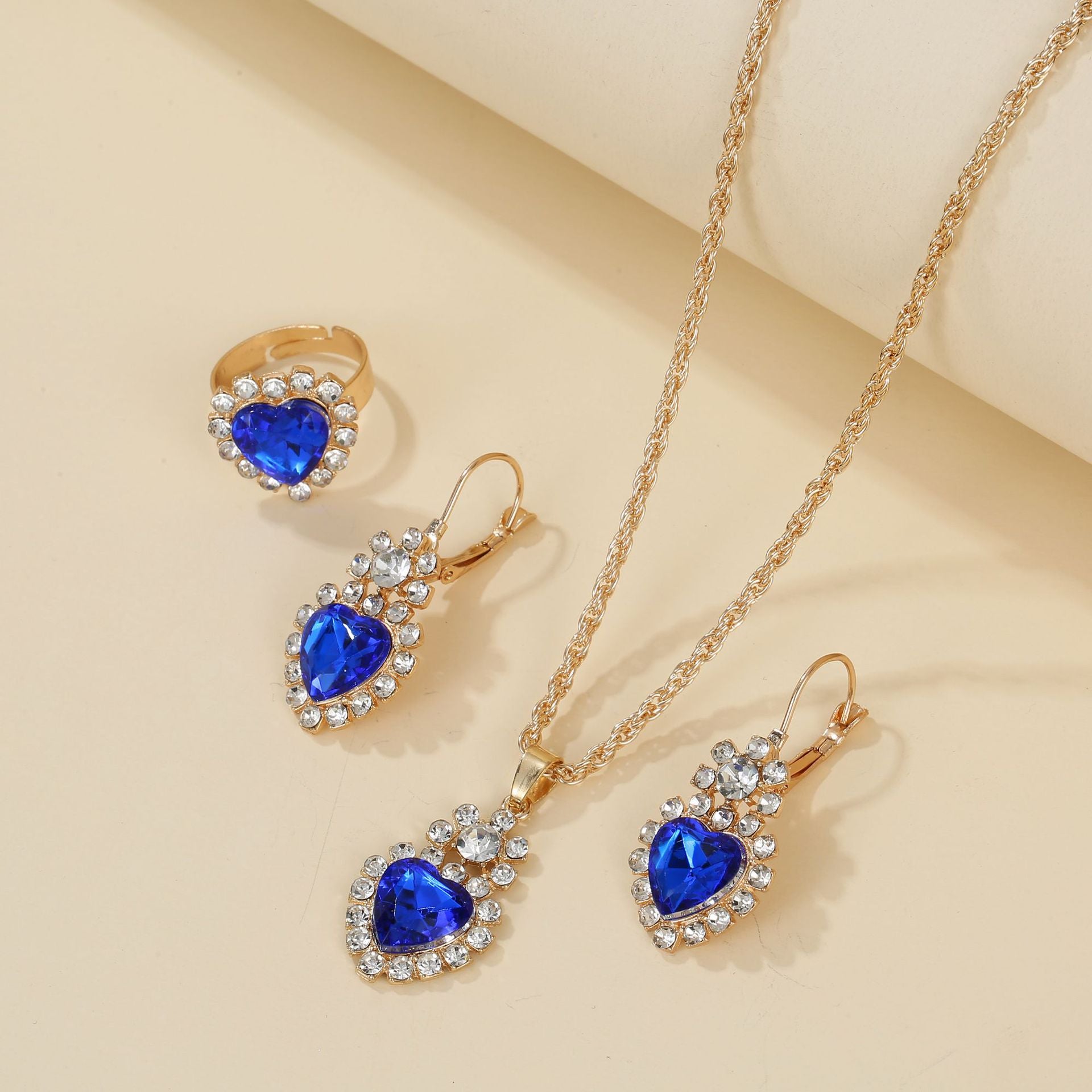 Wholesale Water Drop Heart Diamond Necklace Earring Set