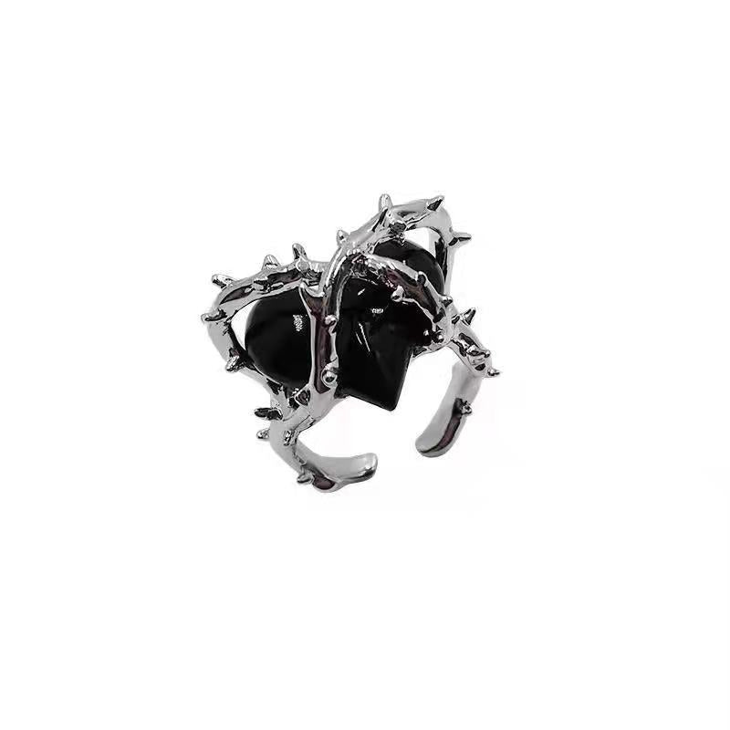 Wholesale Chic n Heart Open Ring Black Zinc Alloy Fashion Jewelry Accessory