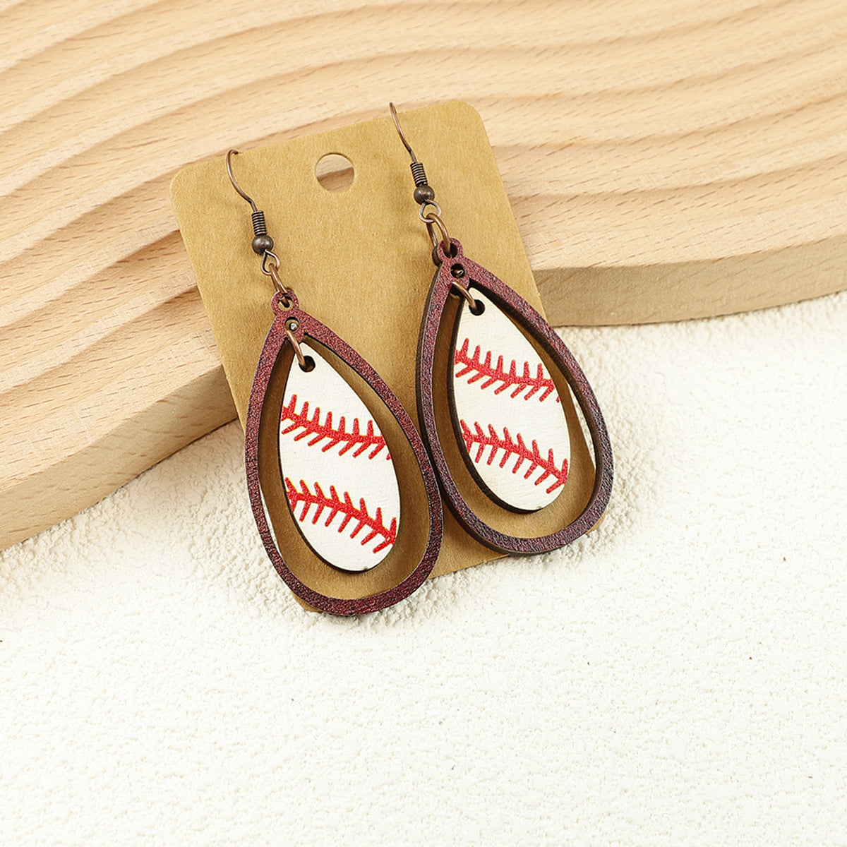 Wholesale Sports Balls Baseball Softball Bohemian Style Ethnic Style Hollow Pendant Wooden Women's Earrings