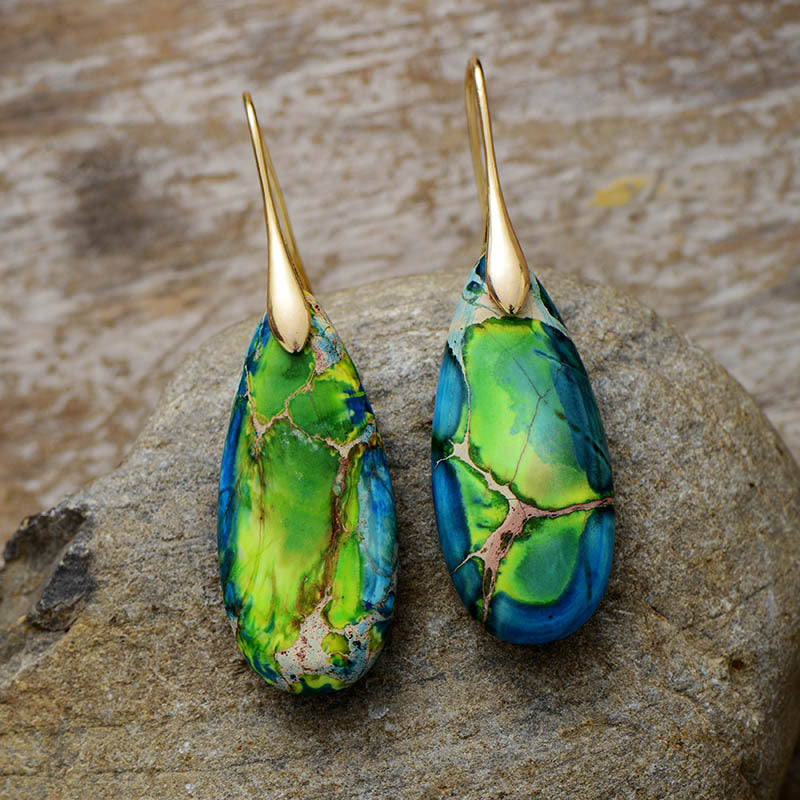 Wholesale Bohemian Imperial Stone Natural Stone Water Drop Pendant Earrings ACC-ES-LZ005
