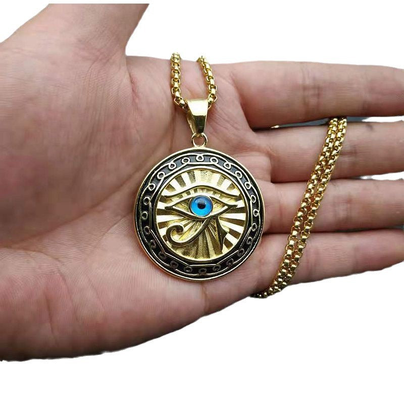 Wholesale  Egypt Eye of Horus Jewelry Gold Plated Blue Eye Round Brand  Necklace