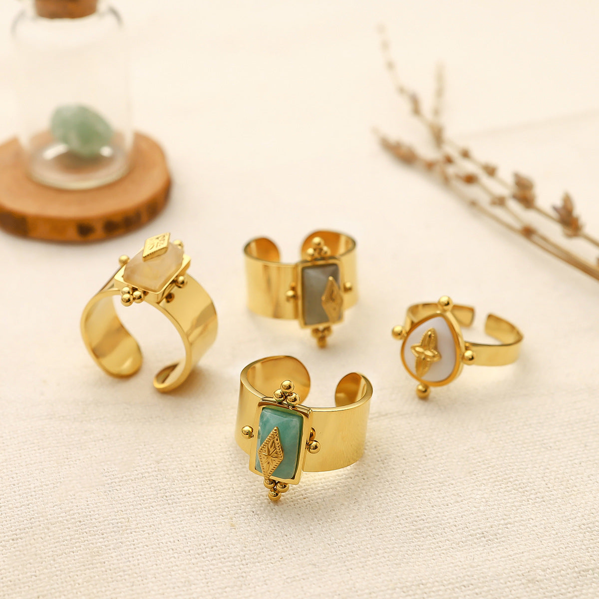 Wholesale non-fading ring women's ins style stainless steel ring natural stone ring