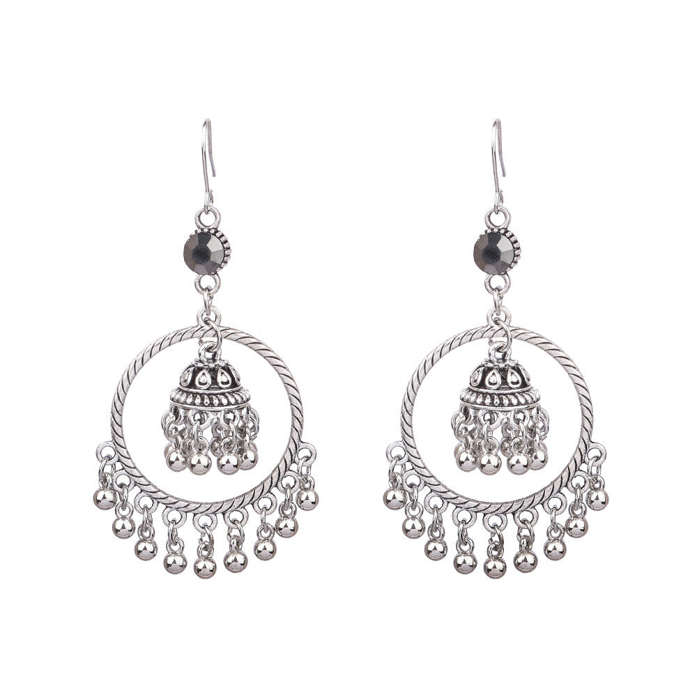 Wholesale Tribal Long Bell Tassel Earrings Alloy Jewelry Accessory for Resale