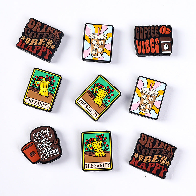 Wholesale 20pcs Coffee Letter Silicone Focal Beads DIY Bead Pen Accessories ACC-BDS-RongFa023