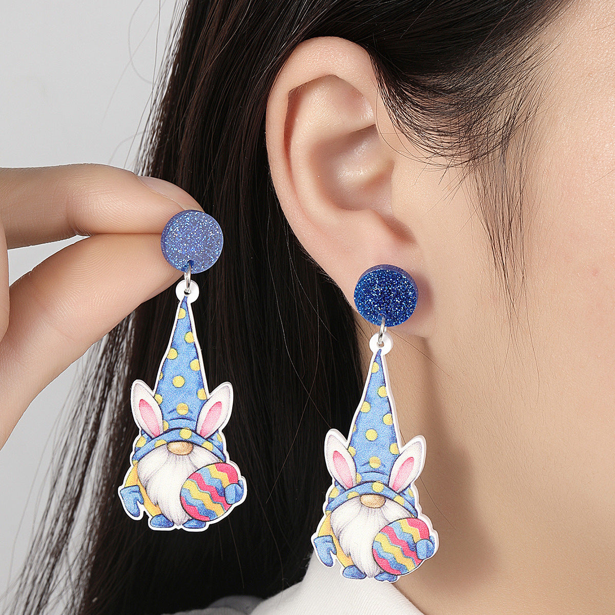 Wholesale Acrylic Cartoon Print Easter Bunny Egg Carrot Earrings