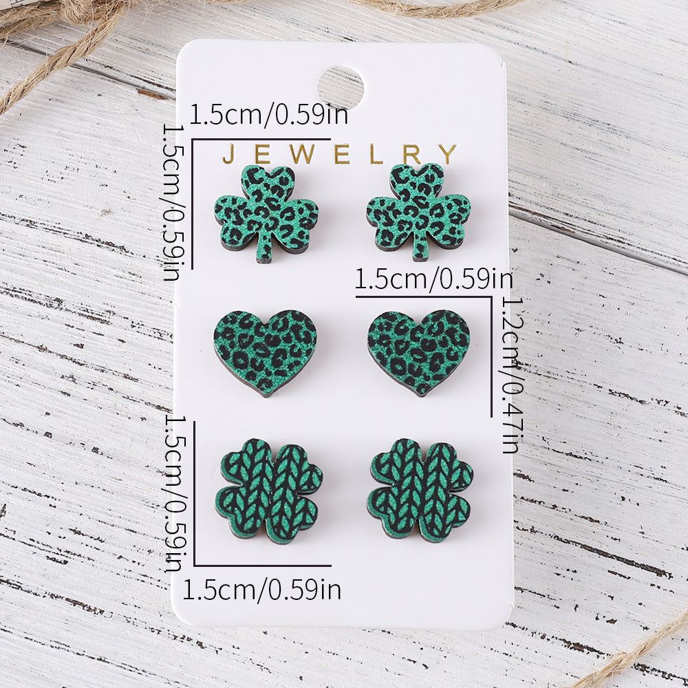 Wholesale St. Patrick's Day green clover horseshoe rainbow hat earrings set