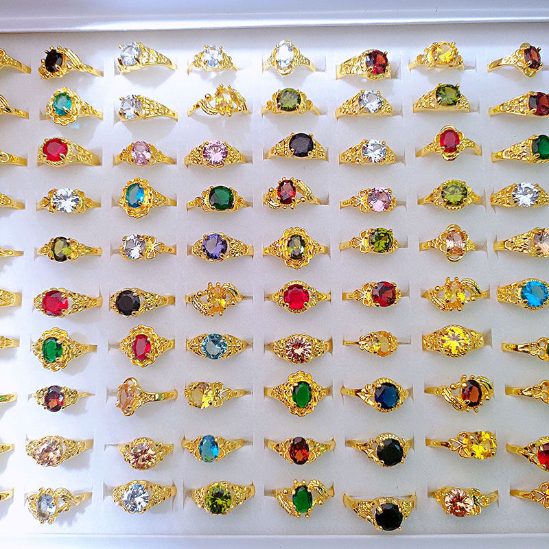 Wholesale Classic 4-Claw Crystal Zircon Ring Alloy Electroplated Gold Fashion Jewelry Accessory