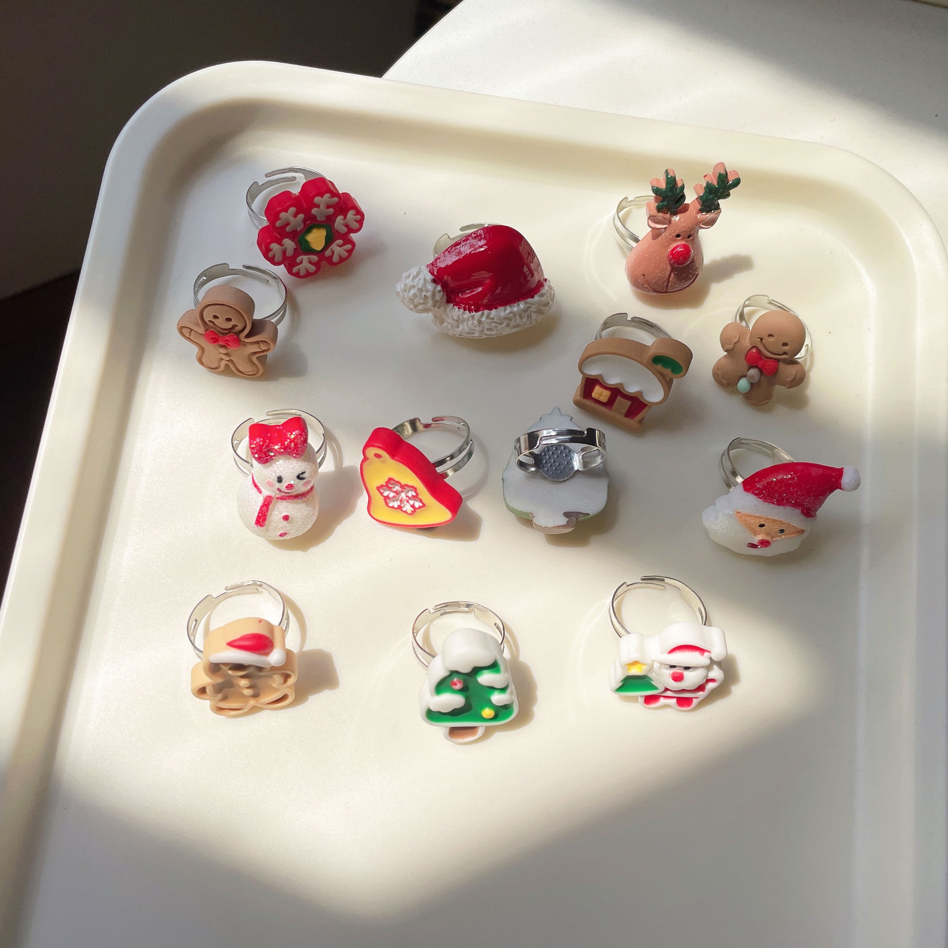 Wholesale Christmas Jewelry Distinctive Cute Cartoon Ring Santa Elk Resin Ring