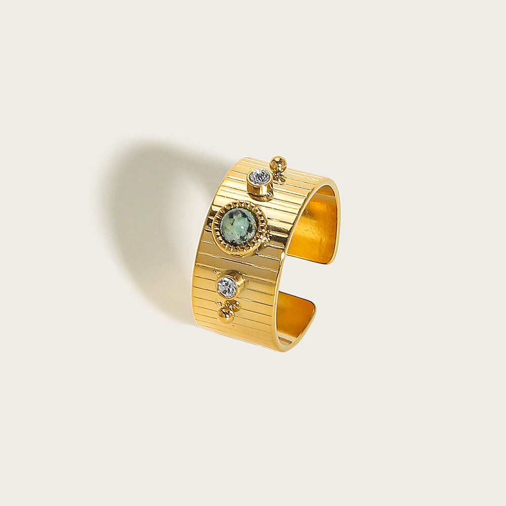 Wholesale  Natural Stone opening titanium steel ring