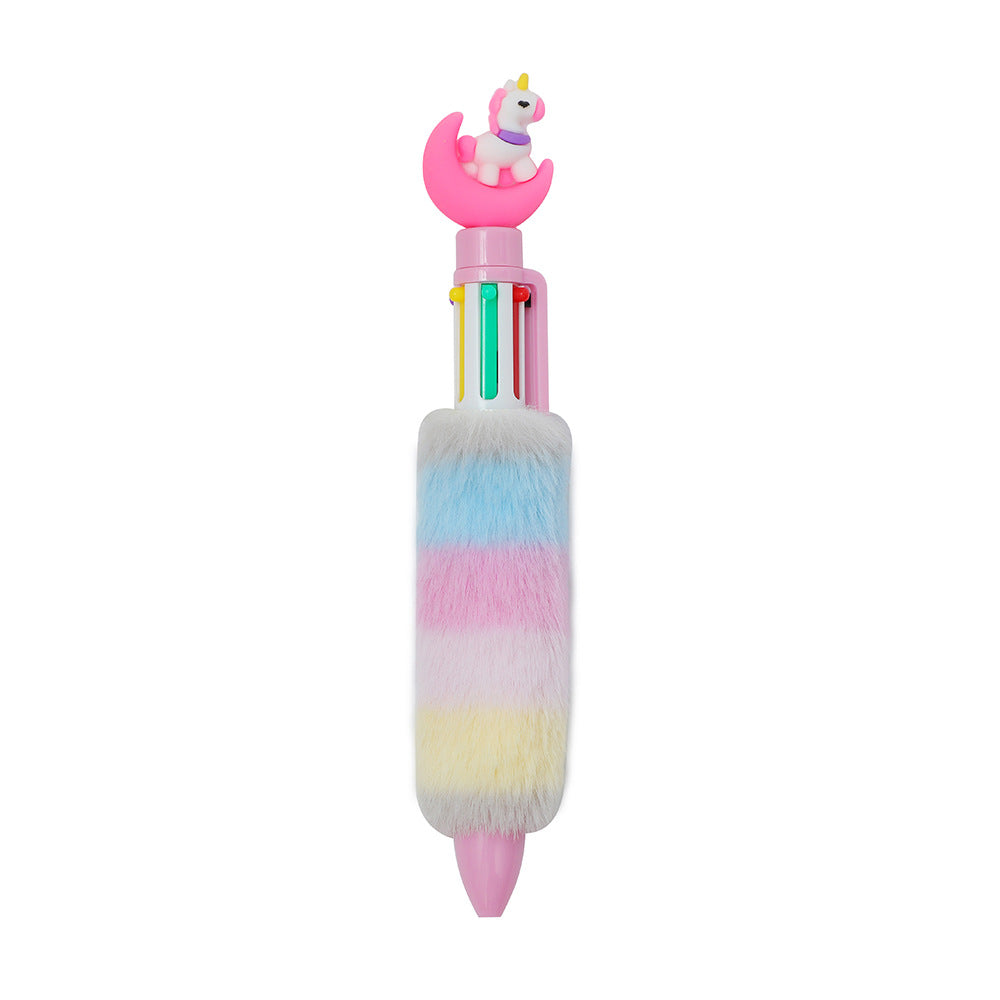 Wholesale Cartoon Unicorn Plush Ballpoint Pen Cute Six-color Push Stationery Notebook Pen ACC-PN-SuManshu001