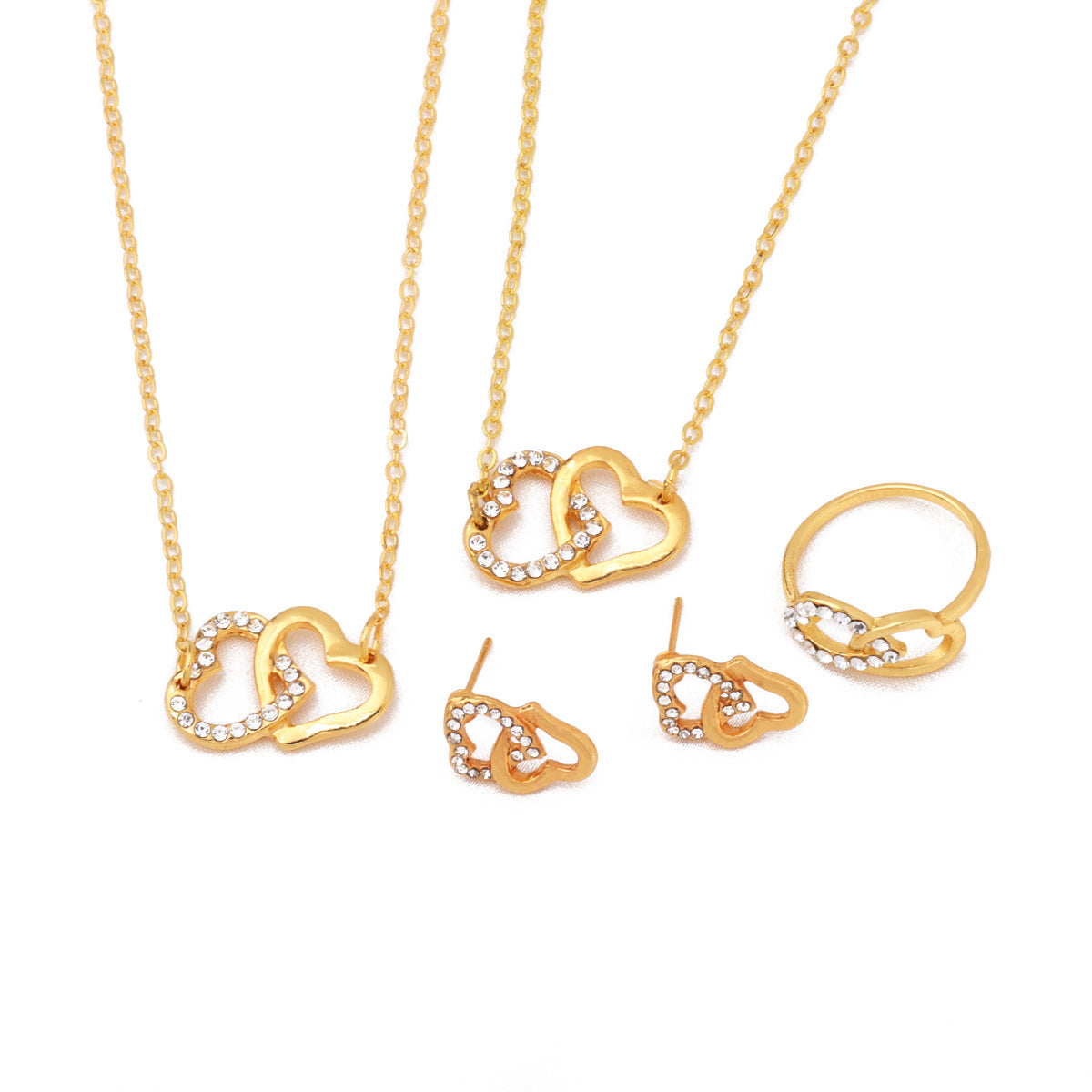Wholesale Jewelry set  double heart necklace bracelet earrings bracelet pendant four-piece  accessories