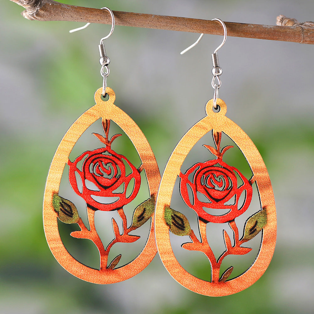 Wholesale Saudi Arabian rose water drop hollow pendant earrings