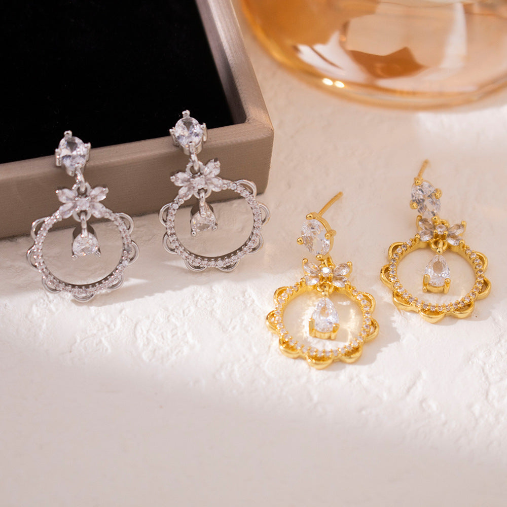 Wholesale Silver Needle Zircon Bow Geometric Earrings
