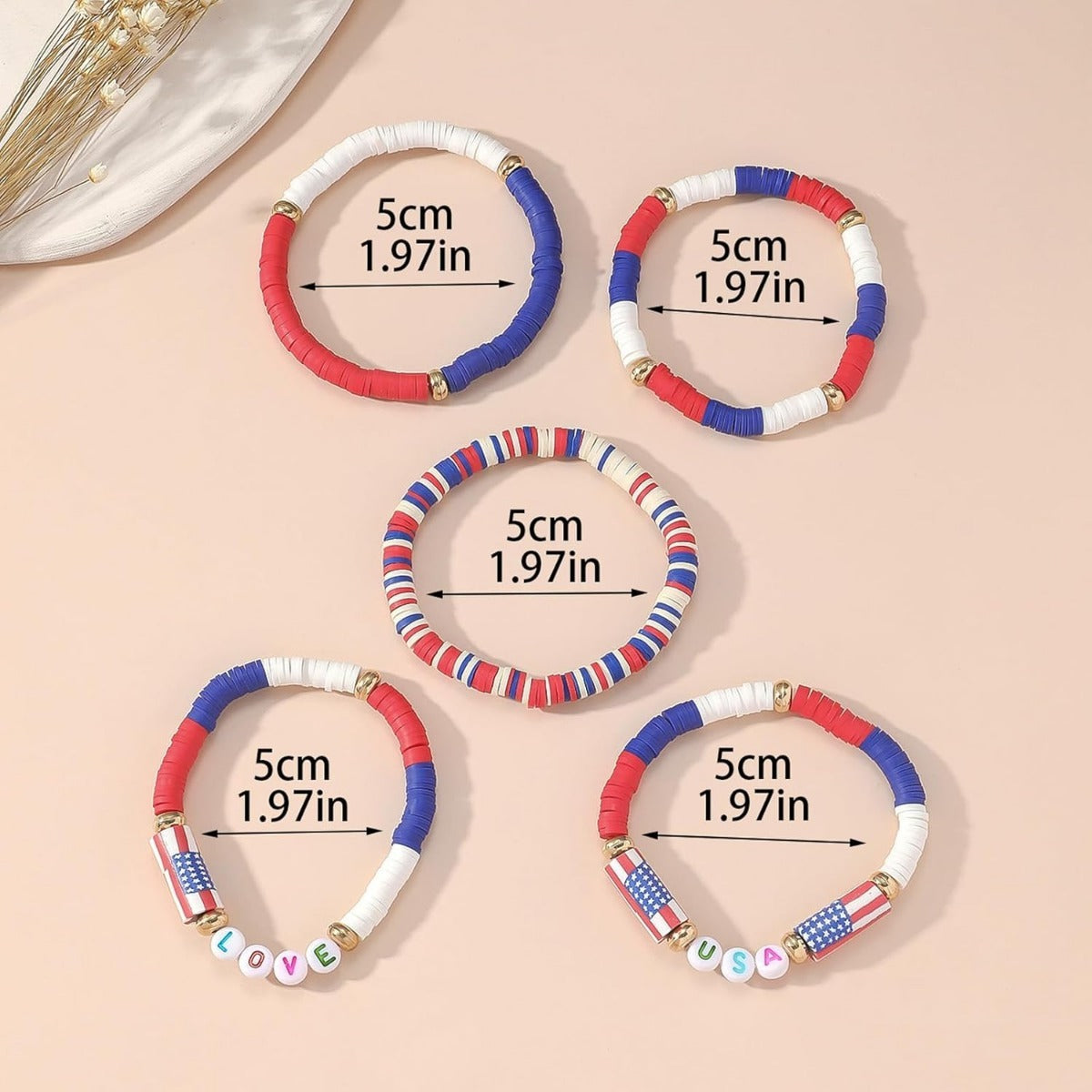 Wholesale  Independence Day Bracelet Clay Bead bracelet Flag Bracelet Letter Bracelet Layered Bracelet Set