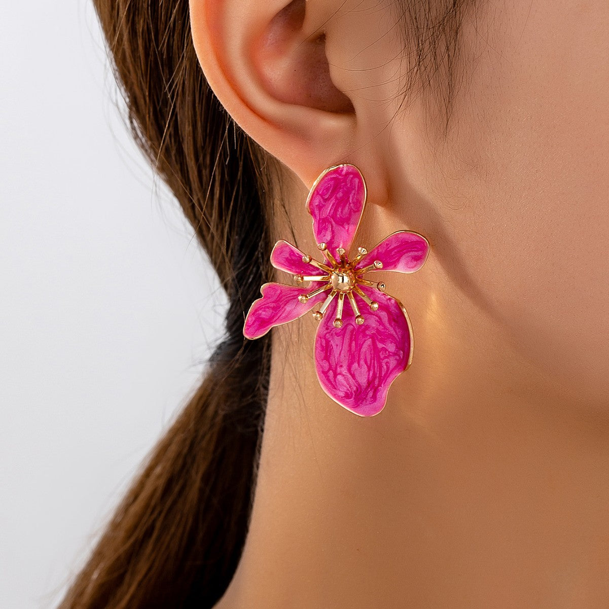 Wholesale Creative Colorful Metal Irregular Design Large Flower Earrings Holiday Style Earrings