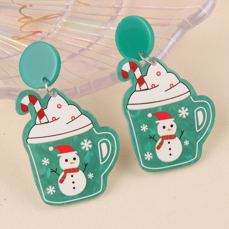 Wholesale Christmas Series Cup Snowman Acrylic Earrings