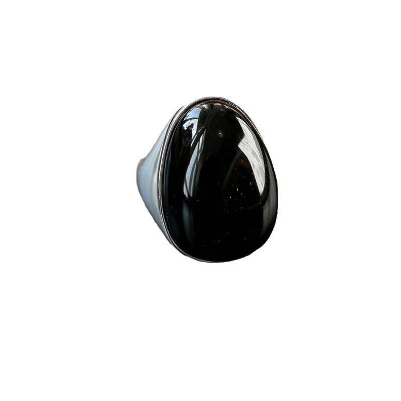 Wholesale silver black agate white chalcedony index finger ring