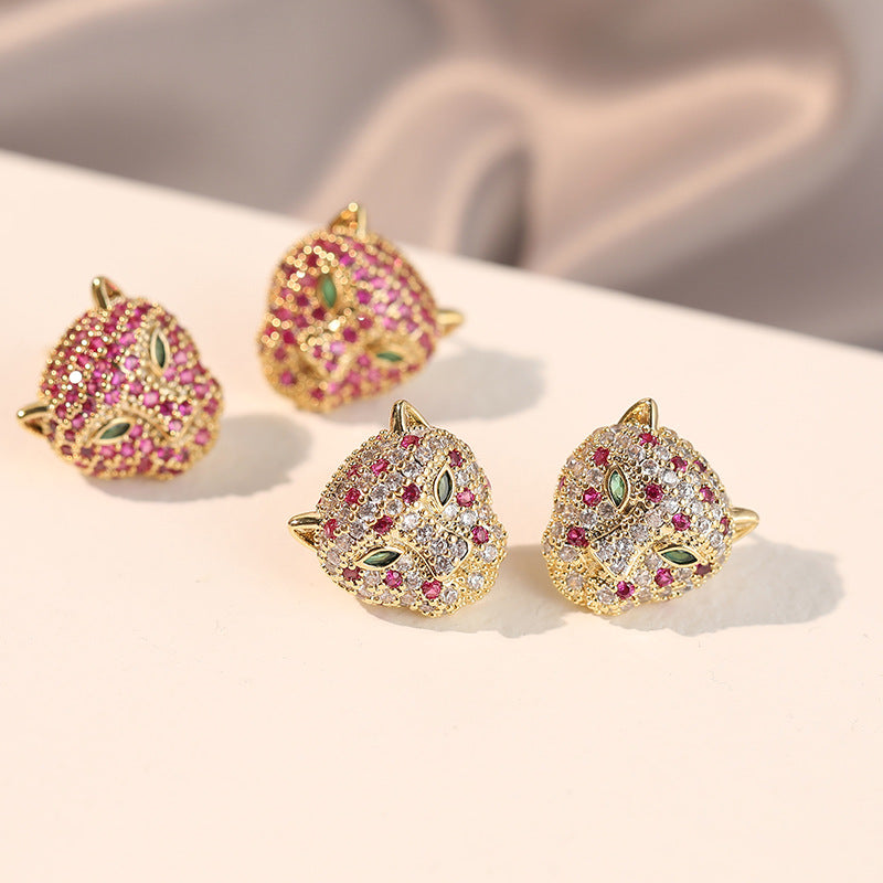 Wholesale light luxury leopard head earrings