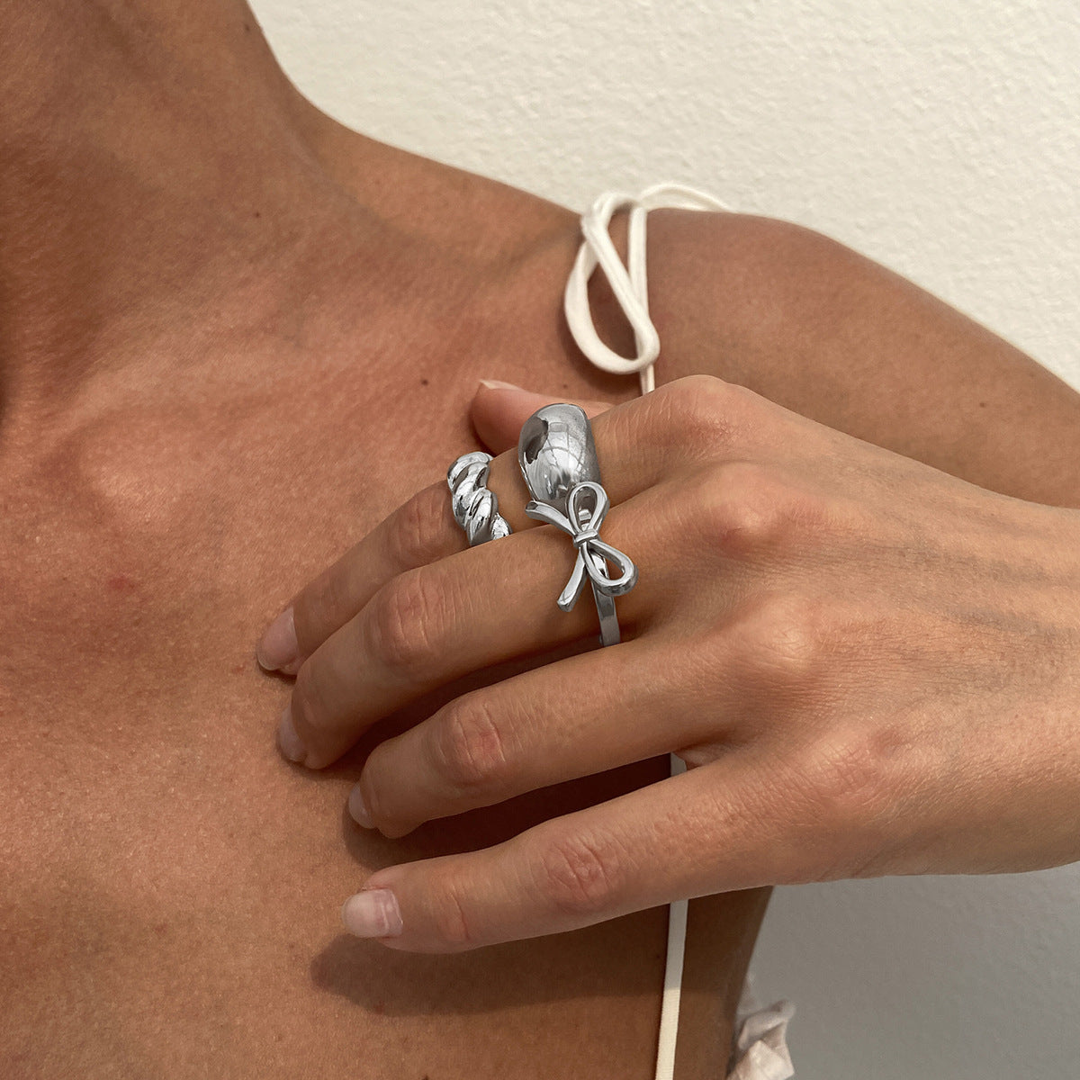 Wholesale  Irregular Liquid Line Open Ring  Light Luxury  Ring