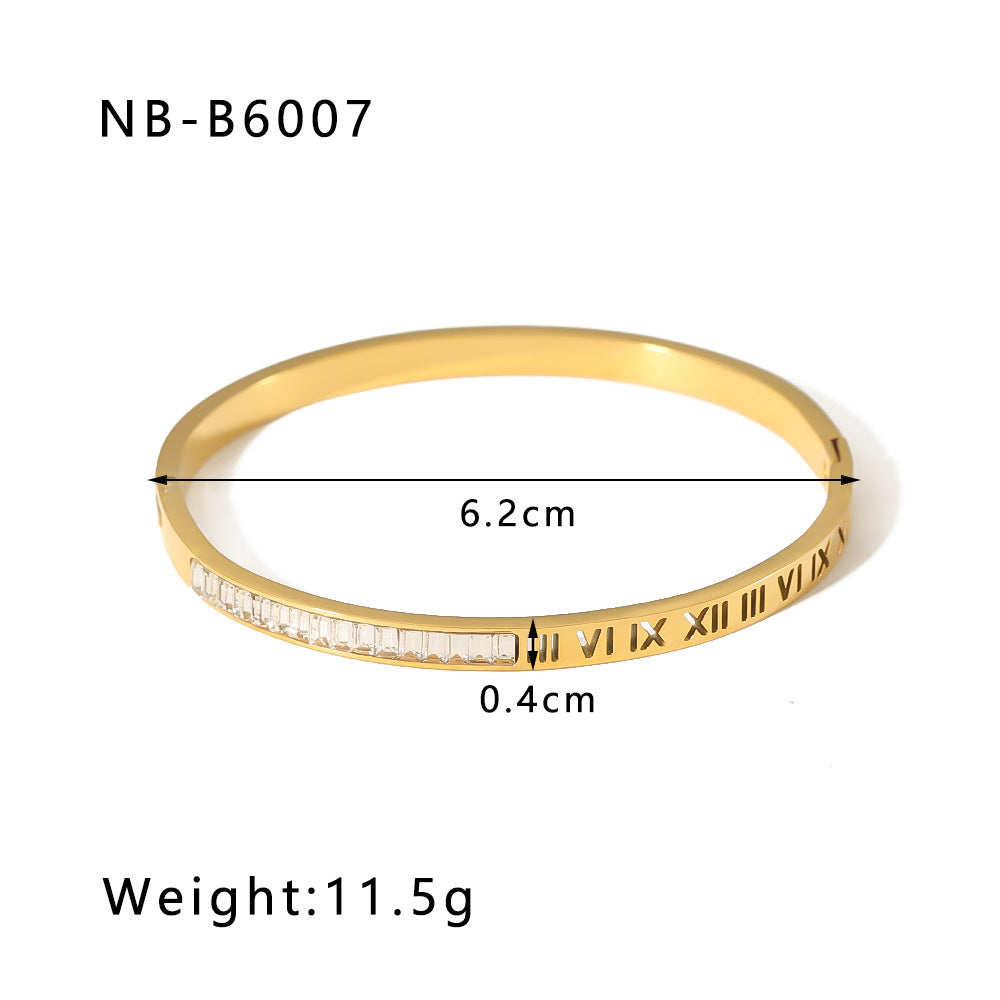 Wholesale Zircon Bracelet Numbers Rhombus Pattern Five-pointed Star Stainless Steel Gold-plated Bracelet ACC-BT-Xiny012