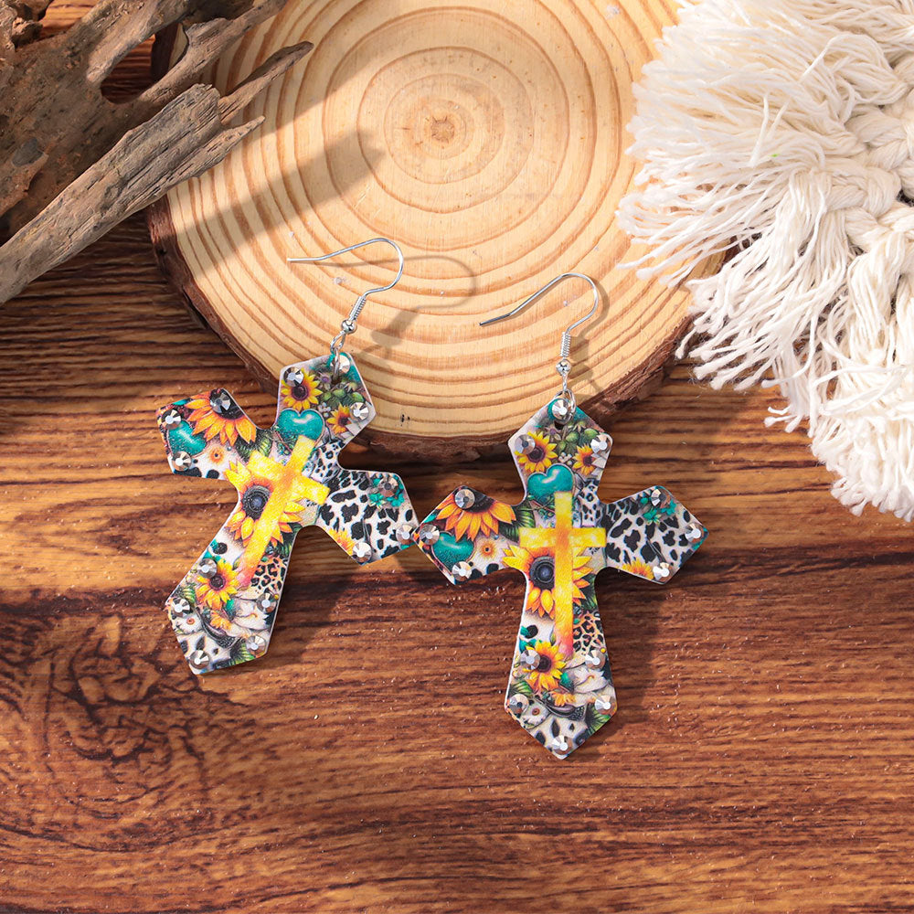 Wholesale Western style colorful rhinestone cross earrings