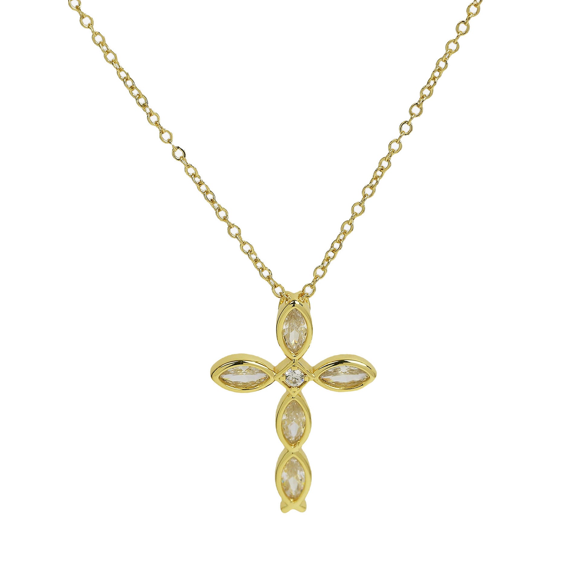 Wholesale 18k Brass Large Zircon Cross Necklaces ACC-NE-BaiYi005