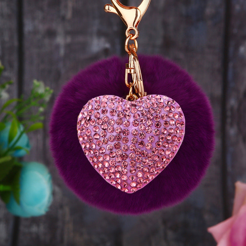Wholesale Diamond Heart Wool Ball Car Keychain ACC-KC-RuiYuan005