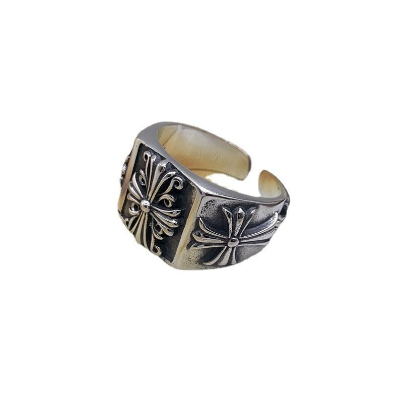 Wholesale Retro Cross Design Men' s Adjustable Ring Antique Silver Alloy Jewelry Accessory