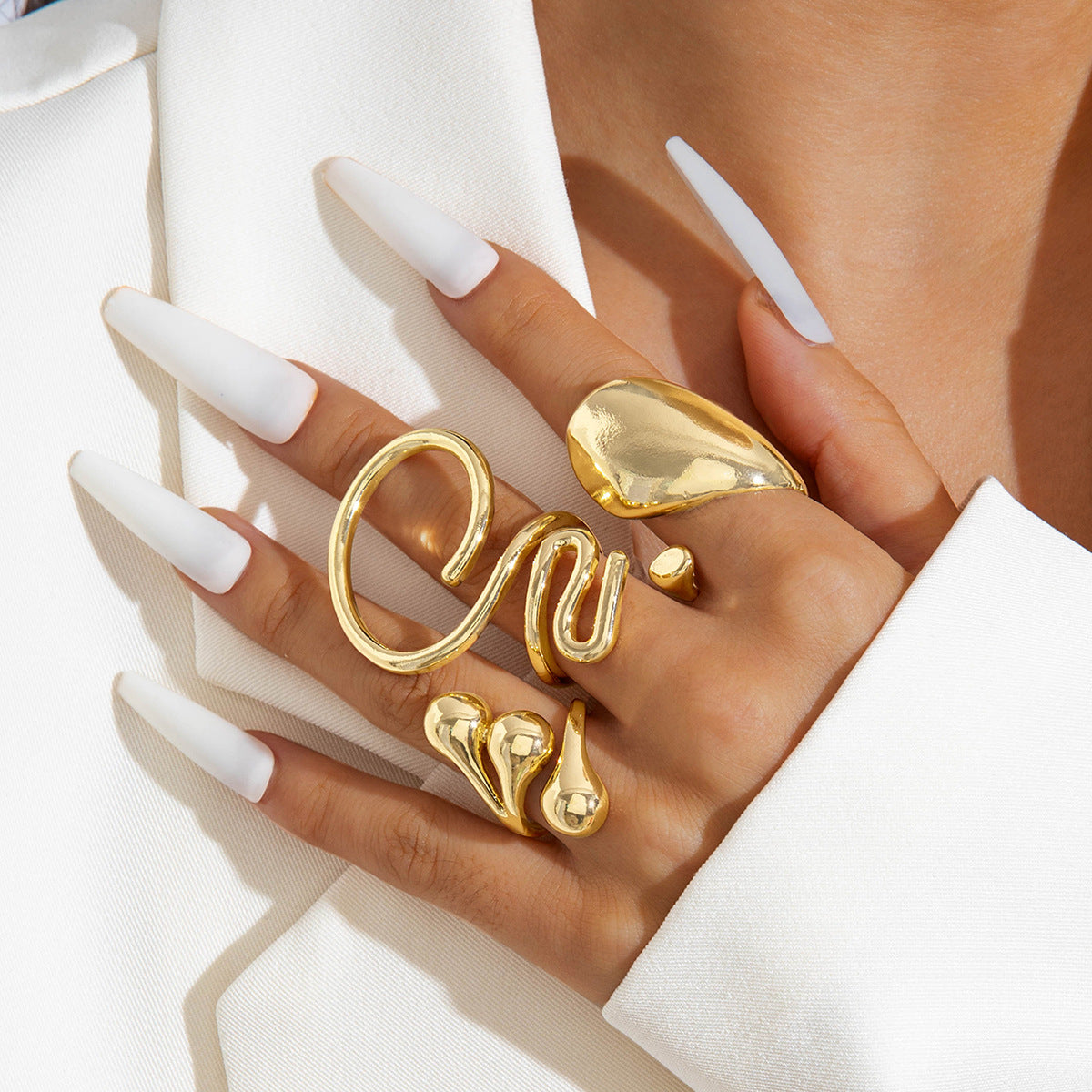 Wholesale irregular hollow arc opening ring set