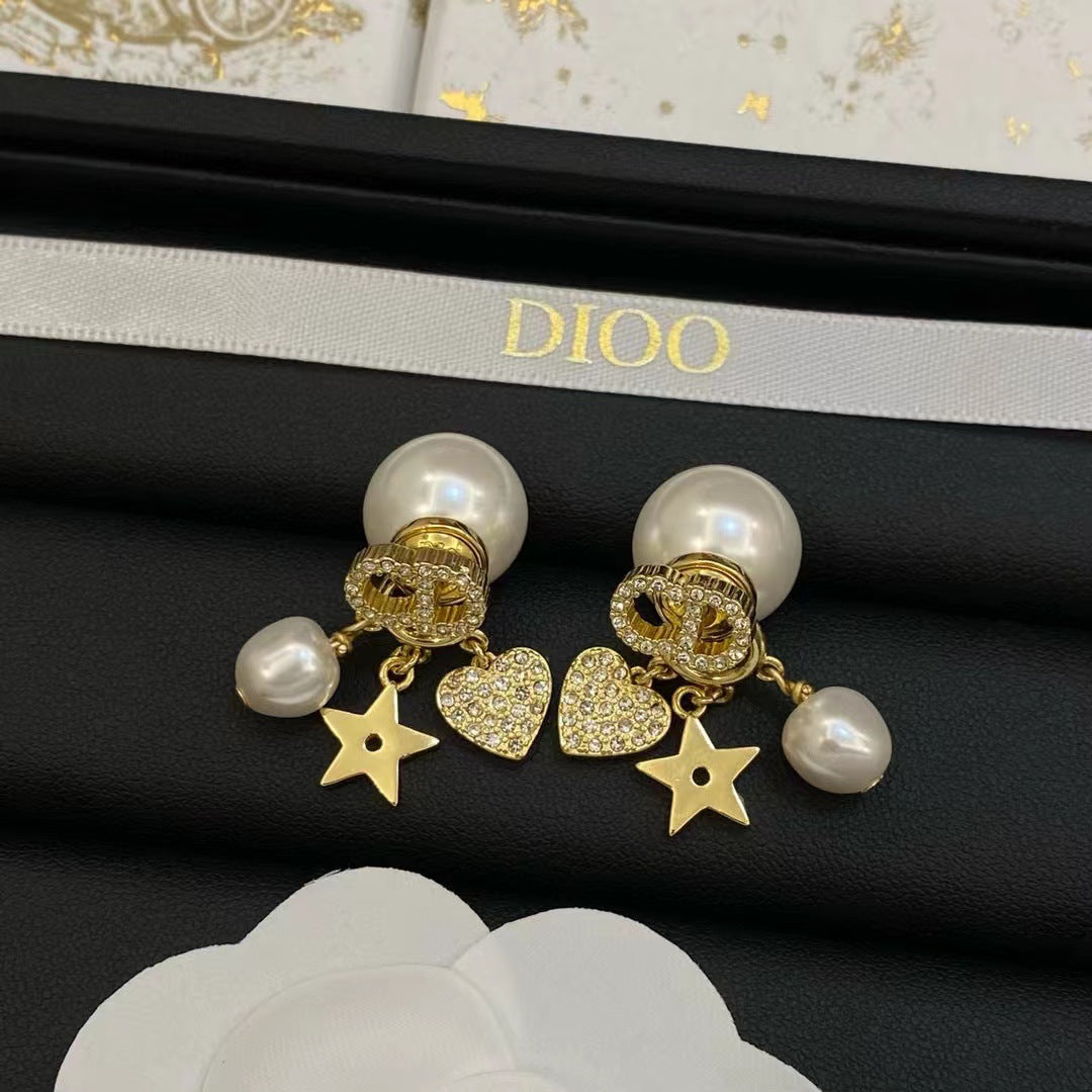Wholesale Man-made pearl and diamond letter heart earrings ACCVIP