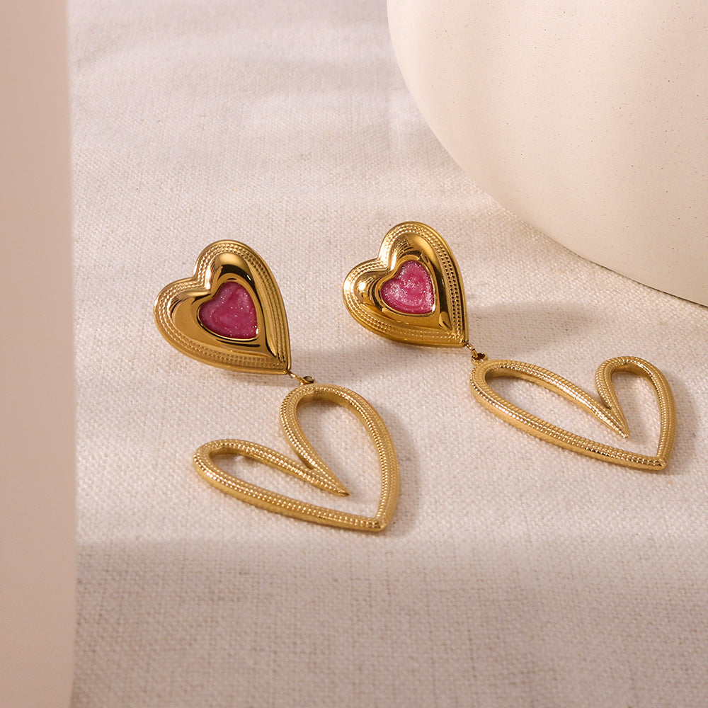 Wholesale Oil Dripping Stainless Steel 18k Gold Plated Special Shaped Love Earrings ACC-ES-XinY014